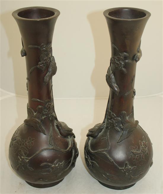 A pair of Japanese bronze bottle vases, 19th century, 30cm